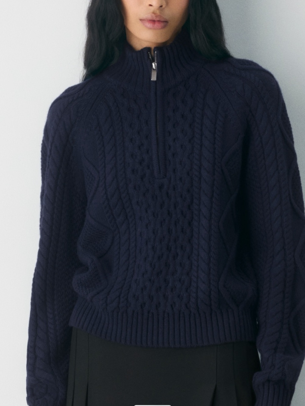 Aritzia Cable-Knit Mastery Quarter-Zip Sweater - Navy